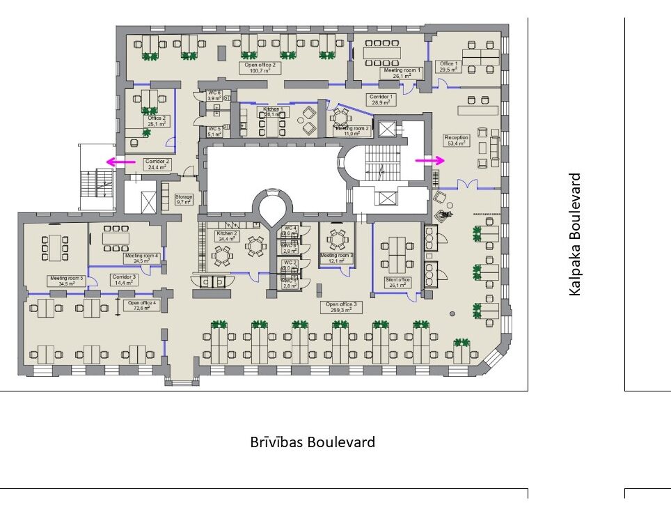 2nd-floor 918.73 sqm office space on Brīvības Boulevard 21 